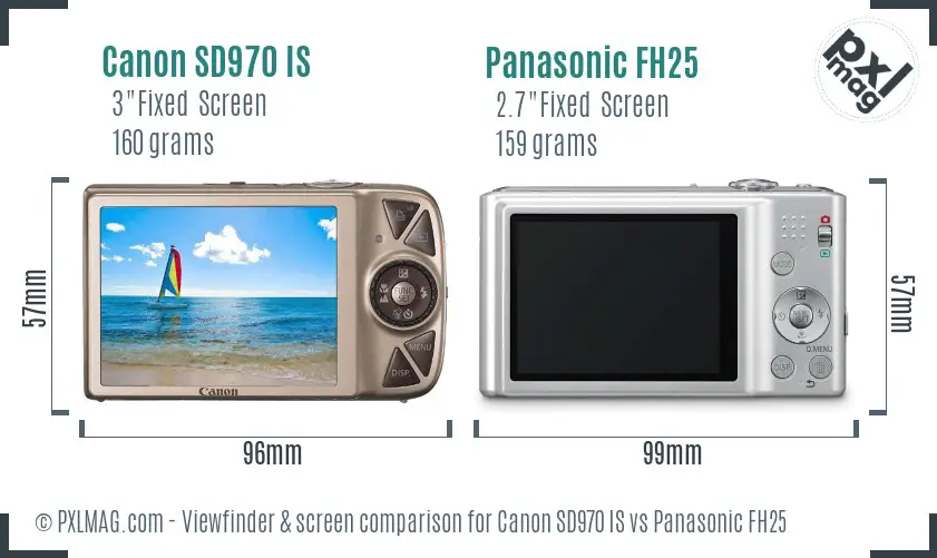 Canon SD970 IS vs Panasonic FH25 Screen and Viewfinder comparison