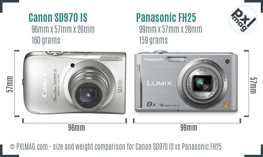 Canon SD970 IS vs Panasonic FH25 size comparison
