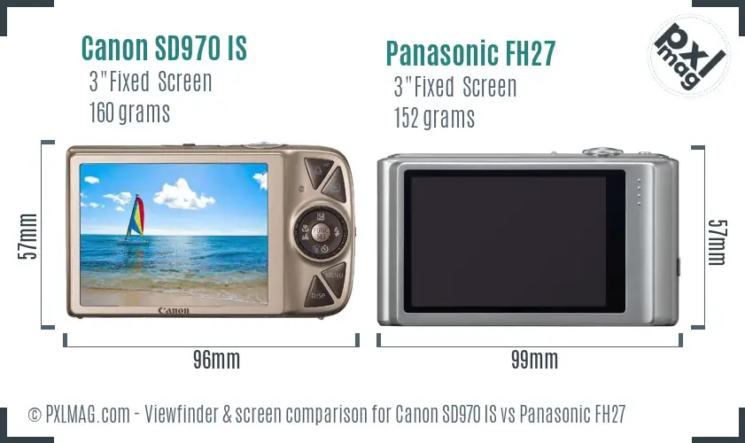 Canon SD970 IS vs Panasonic FH27 Screen and Viewfinder comparison