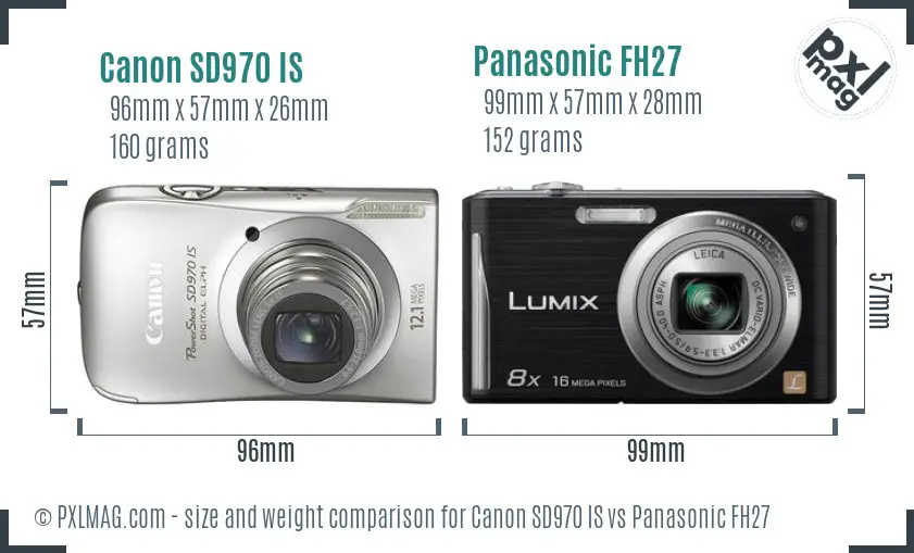 Canon SD970 IS vs Panasonic FH27 size comparison