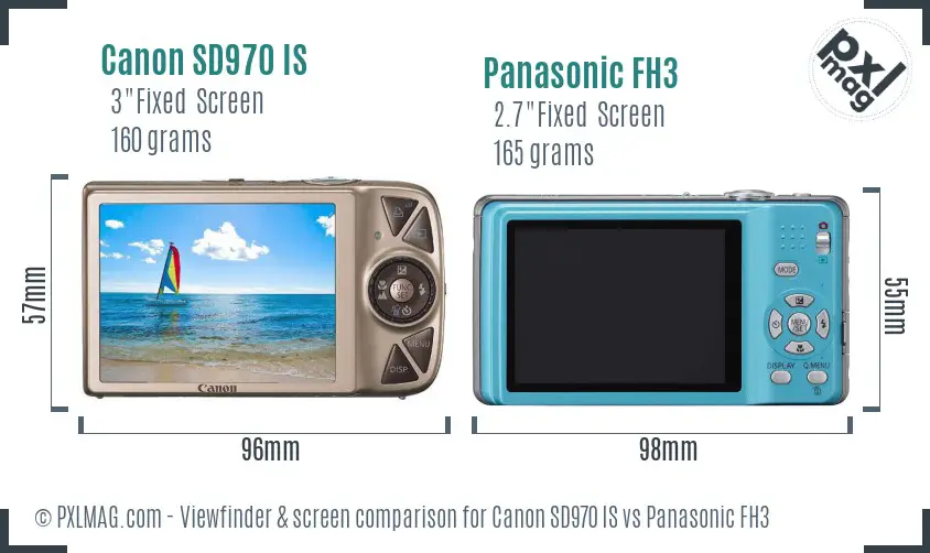 Canon SD970 IS vs Panasonic FH3 Screen and Viewfinder comparison