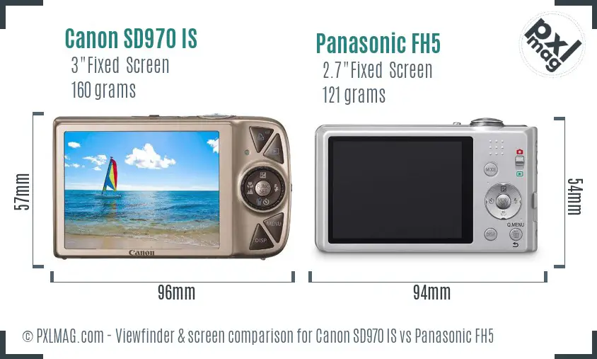 Canon SD970 IS vs Panasonic FH5 Screen and Viewfinder comparison