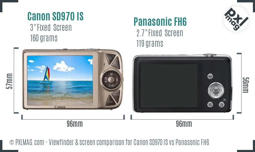 Canon SD970 IS vs Panasonic FH6 Screen and Viewfinder comparison