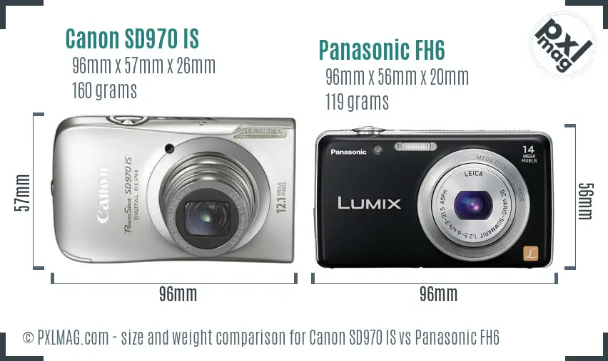 Canon SD970 IS vs Panasonic FH6 size comparison Canon SD970 IS vs Panasonic FH6 size comparison