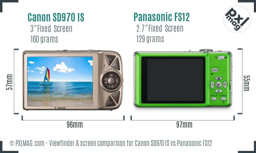 Canon SD970 IS vs Panasonic FS12 Screen and Viewfinder comparison