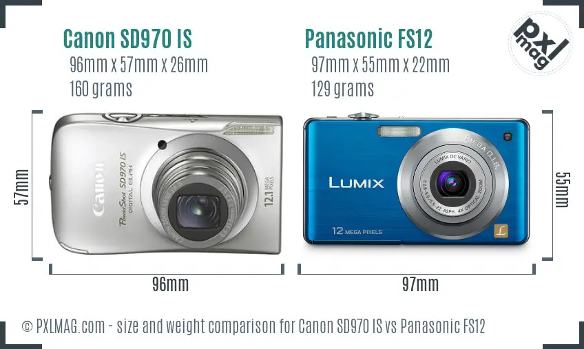Canon SD970 IS vs Panasonic FS12 size comparison
