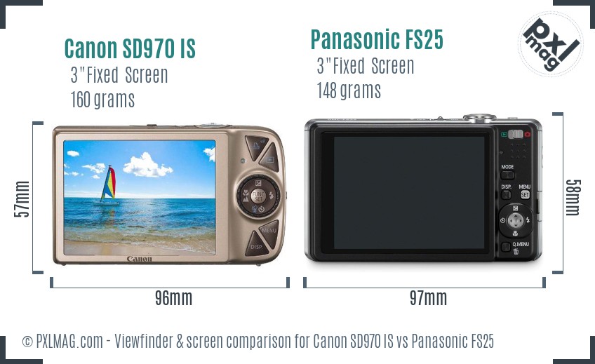 Canon SD970 IS vs Panasonic FS25 Screen and Viewfinder comparison