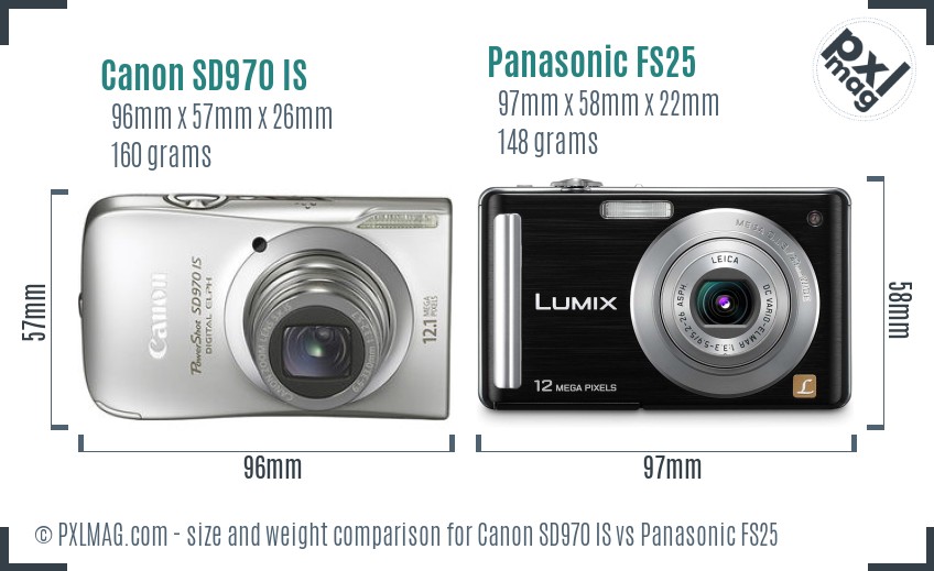 Canon SD970 IS vs Panasonic FS25 size comparison Canon SD970 IS vs Panasonic FS25 size comparison