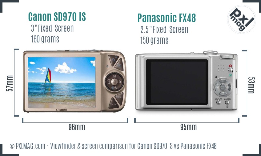 Canon SD970 IS vs Panasonic FX48 Screen and Viewfinder comparison