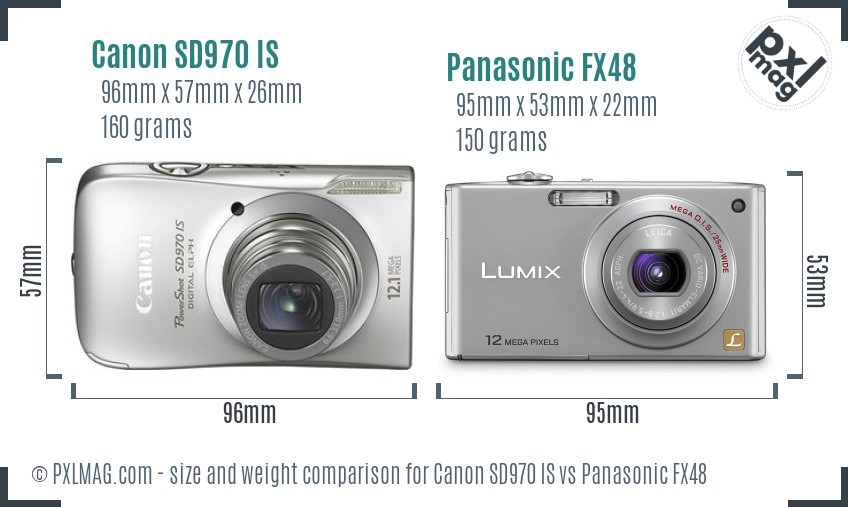 Canon SD970 IS vs Panasonic FX48 size comparison