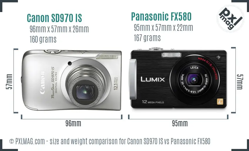 Canon SD970 IS vs Panasonic FX580 size comparison Canon SD970 IS vs Panasonic FX580 size comparison