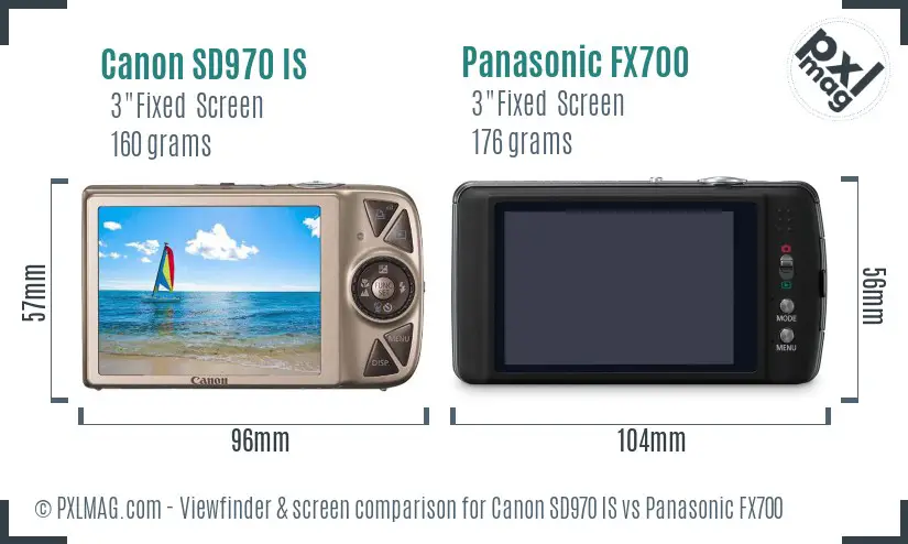 Canon SD970 IS vs Panasonic FX700 Screen and Viewfinder comparison