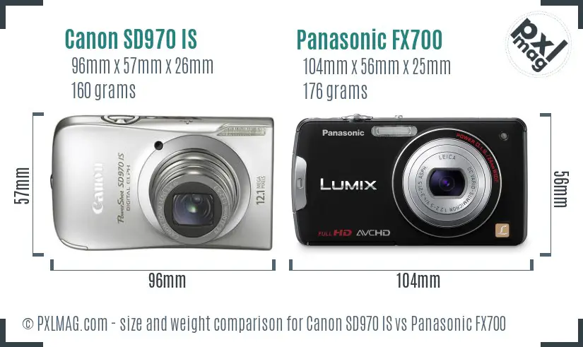 Canon SD970 IS vs Panasonic FX700 size comparison