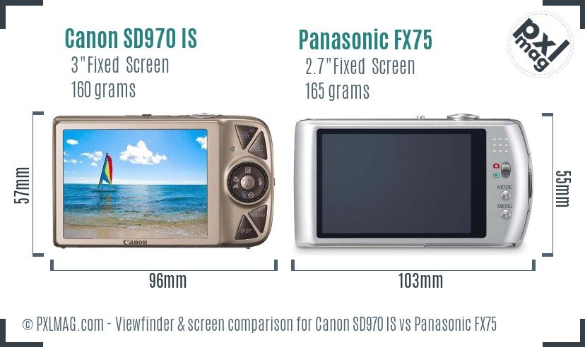 Canon SD970 IS vs Panasonic FX75 Screen and Viewfinder comparison