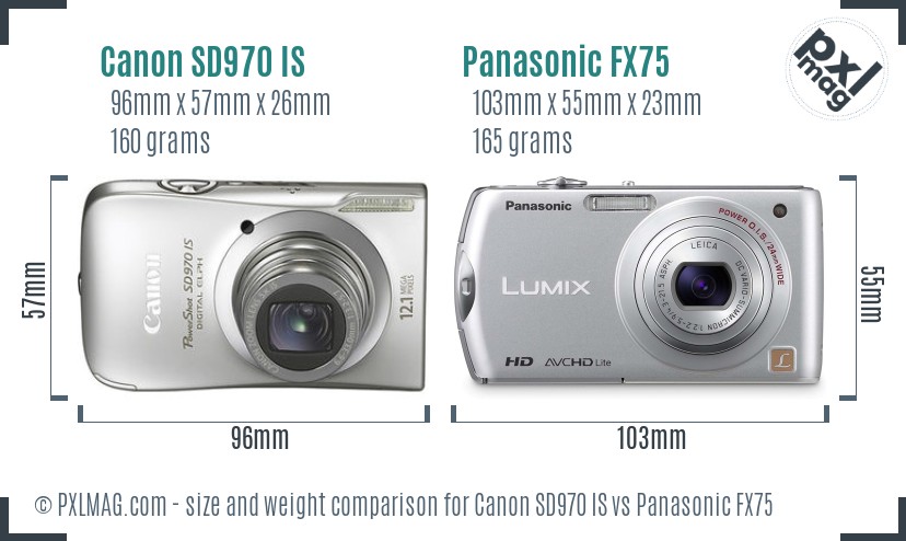 Canon SD970 IS vs Panasonic FX75 size comparison