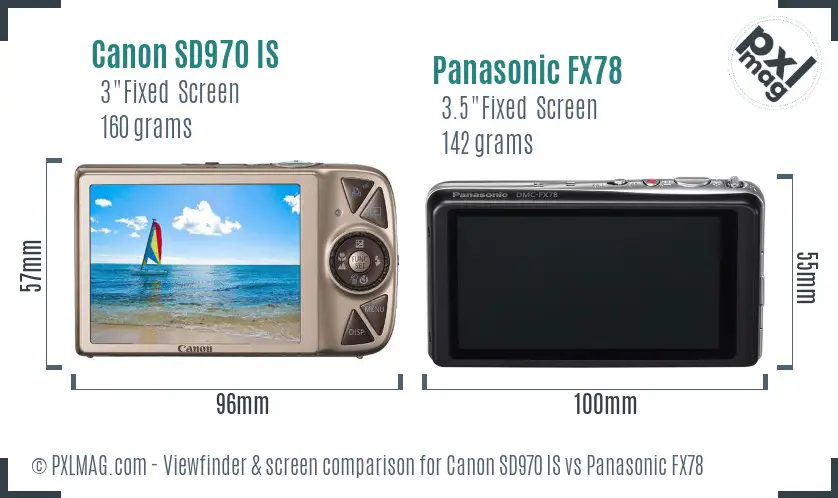 Canon SD970 IS vs Panasonic FX78 Screen and Viewfinder comparison
