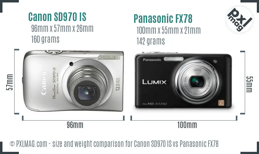 Canon SD970 IS vs Panasonic FX78 size comparison