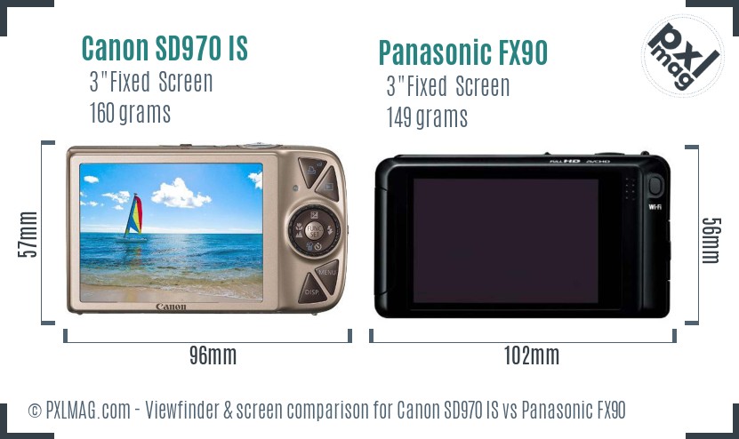 Canon SD970 IS vs Panasonic FX90 Screen and Viewfinder comparison