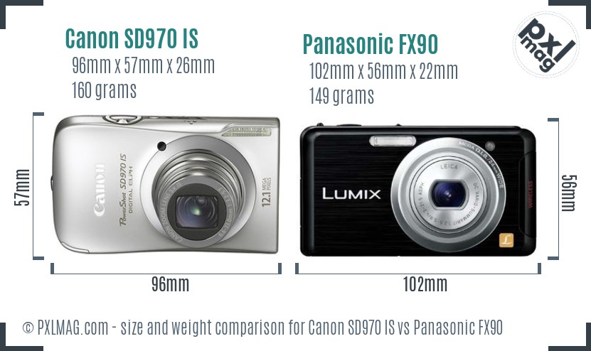 Canon SD970 IS vs Panasonic FX90 size comparison