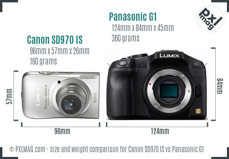 Canon SD970 IS vs Panasonic G1 size comparison