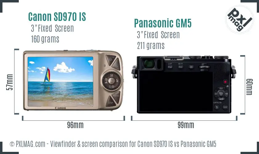 Canon SD970 IS vs Panasonic GM5 Screen and Viewfinder comparison