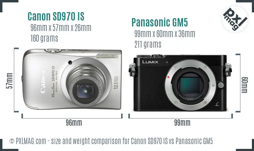 Canon SD970 IS vs Panasonic GM5 size comparison