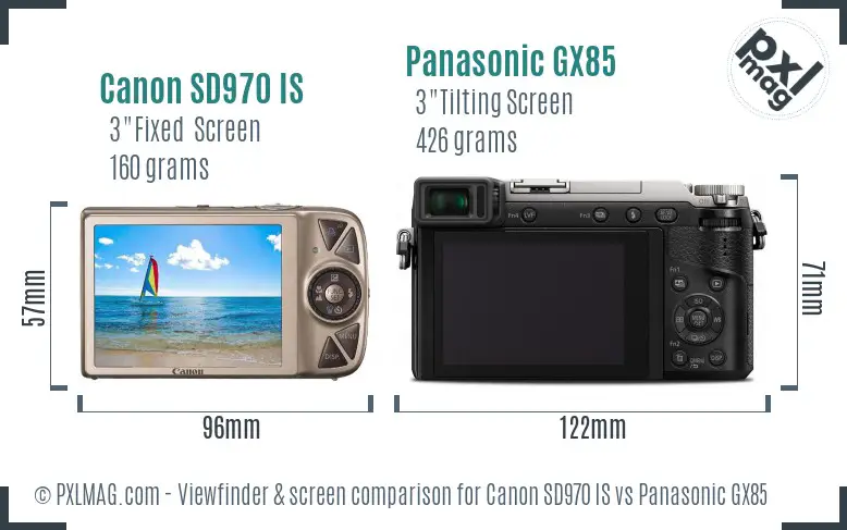 Canon SD970 IS vs Panasonic GX85 Screen and Viewfinder comparison