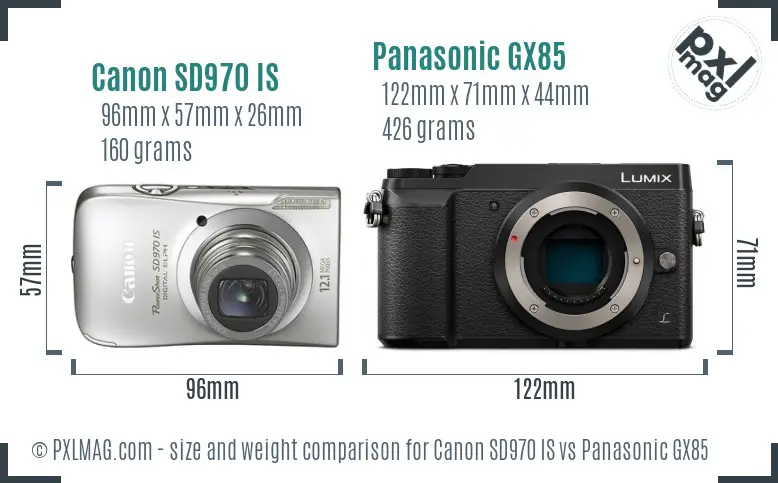 Canon SD970 IS vs Panasonic GX85 size comparison