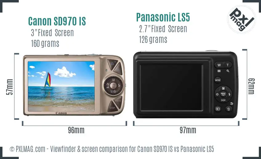 Canon SD970 IS vs Panasonic LS5 Screen and Viewfinder comparison