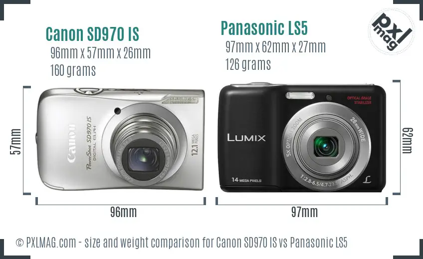 Canon SD970 IS vs Panasonic LS5 size comparison