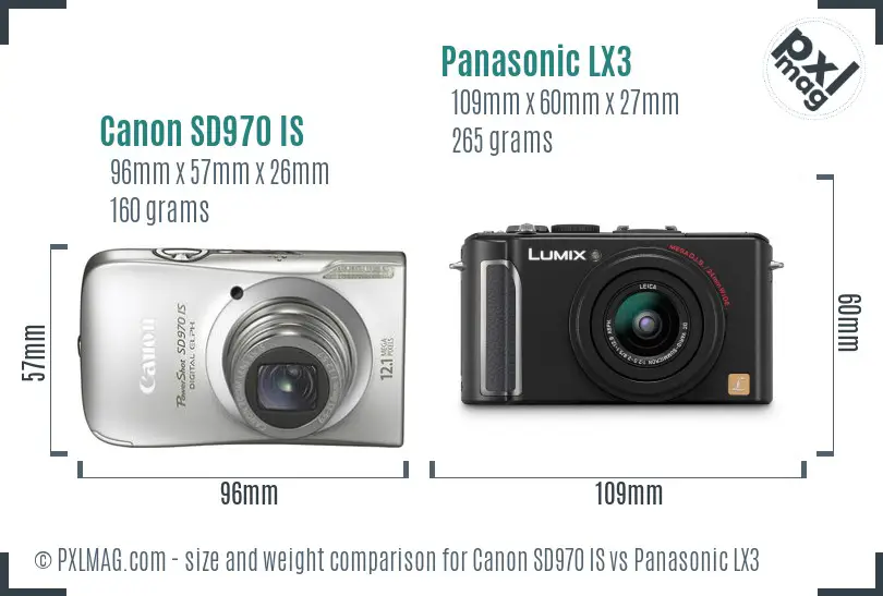 Canon SD970 IS vs Panasonic LX3 size comparison