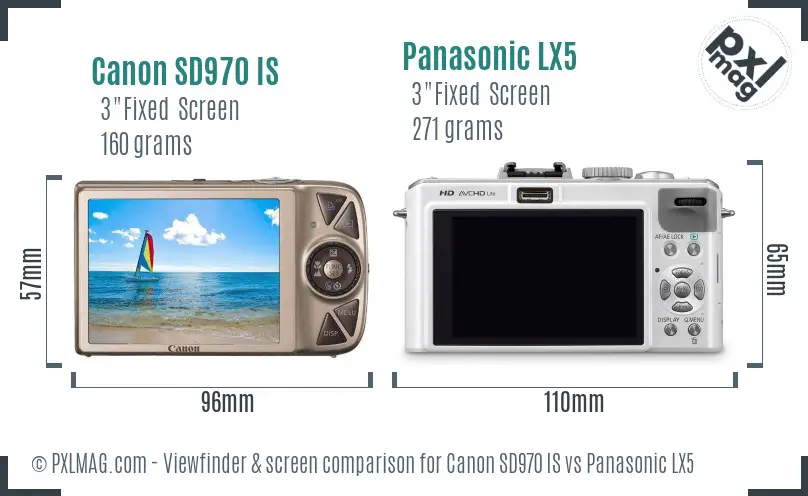 Canon SD970 IS vs Panasonic LX5 Screen and Viewfinder comparison