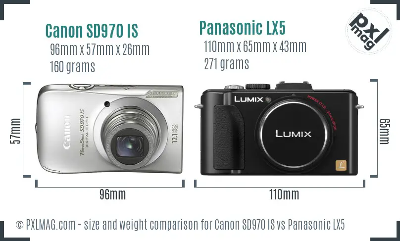 Canon SD970 IS vs Panasonic LX5 size comparison