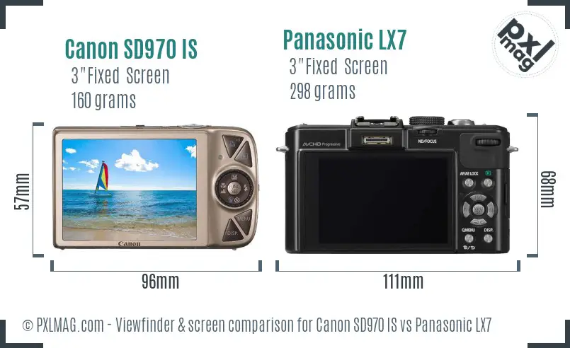 Canon SD970 IS vs Panasonic LX7 Screen and Viewfinder comparison