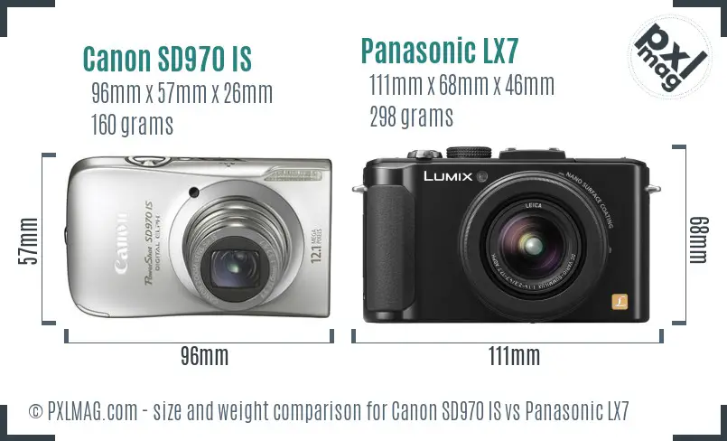 Canon SD970 IS vs Panasonic LX7 size comparison