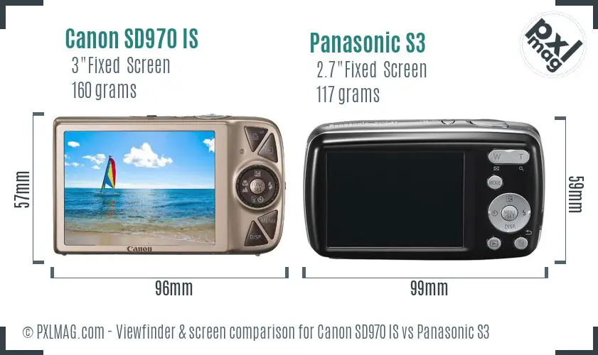 Canon SD970 IS vs Panasonic S3 Screen and Viewfinder comparison