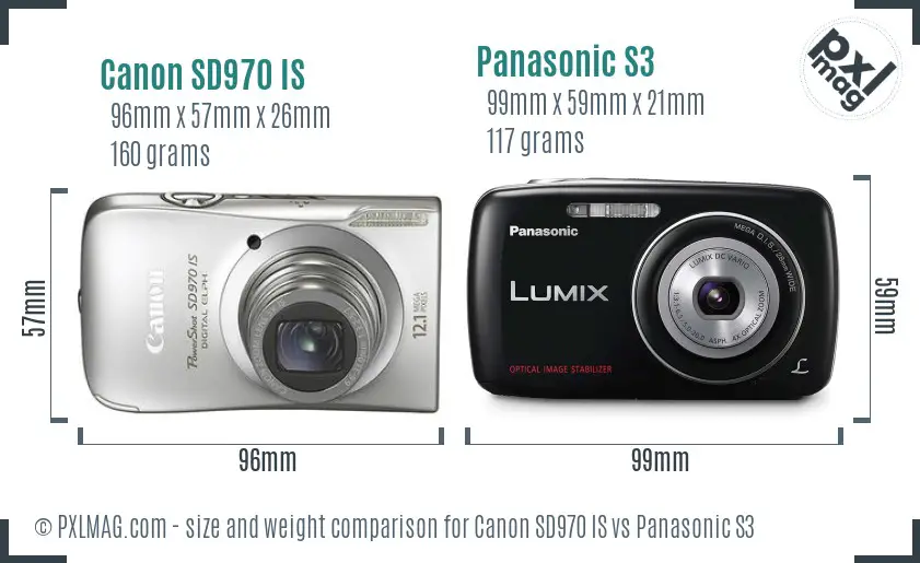 Canon SD970 IS vs Panasonic S3 size comparison