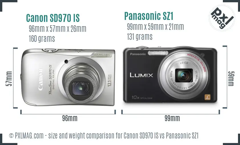 Canon SD970 IS vs Panasonic SZ1 size comparison