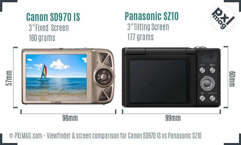 Canon SD970 IS vs Panasonic SZ10 Screen and Viewfinder comparison