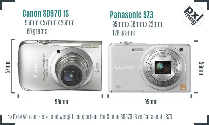 Canon SD970 IS vs Panasonic SZ3 size comparison