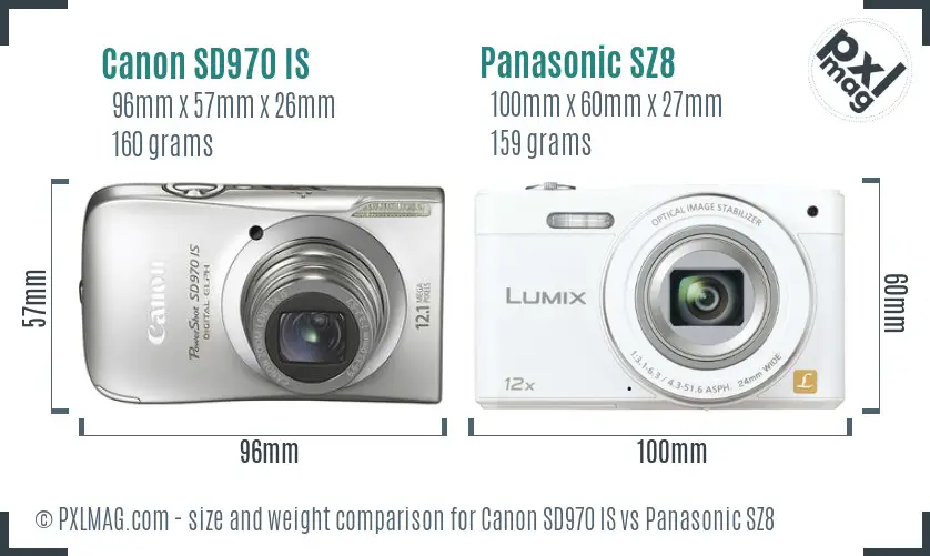 Canon SD970 IS vs Panasonic SZ8 size comparison