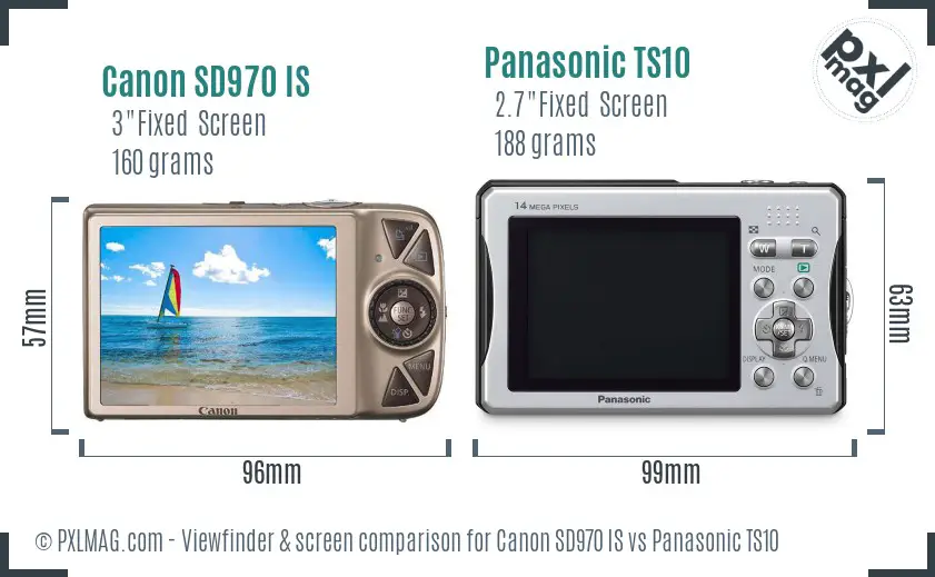 Canon SD970 IS vs Panasonic TS10 Screen and Viewfinder comparison