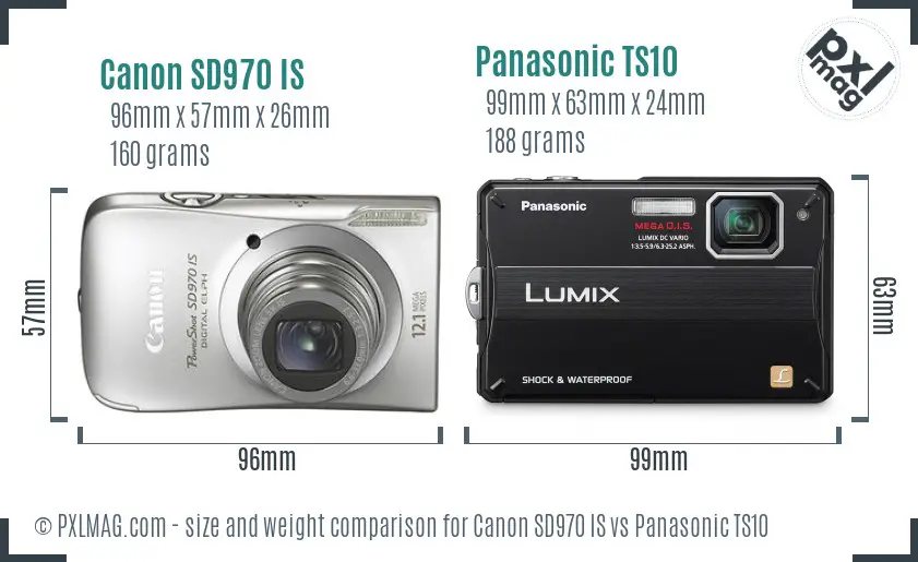Canon SD970 IS vs Panasonic TS10 size comparison