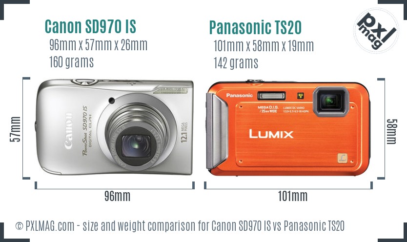 Canon SD970 IS vs Panasonic TS20 size comparison Canon SD970 IS vs Panasonic TS20 size comparison