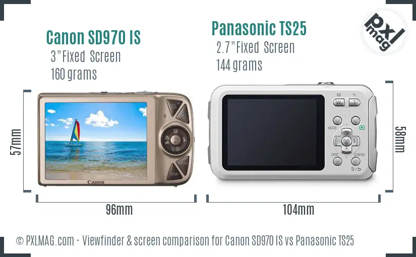 Canon SD970 IS vs Panasonic TS25 Screen and Viewfinder comparison