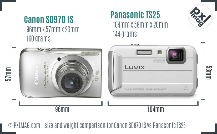Canon SD970 IS vs Panasonic TS25 size comparison