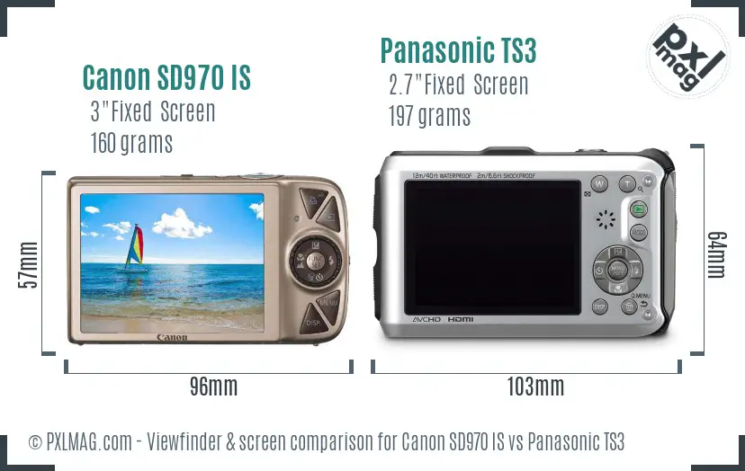 Canon SD970 IS vs Panasonic TS3 Screen and Viewfinder comparison