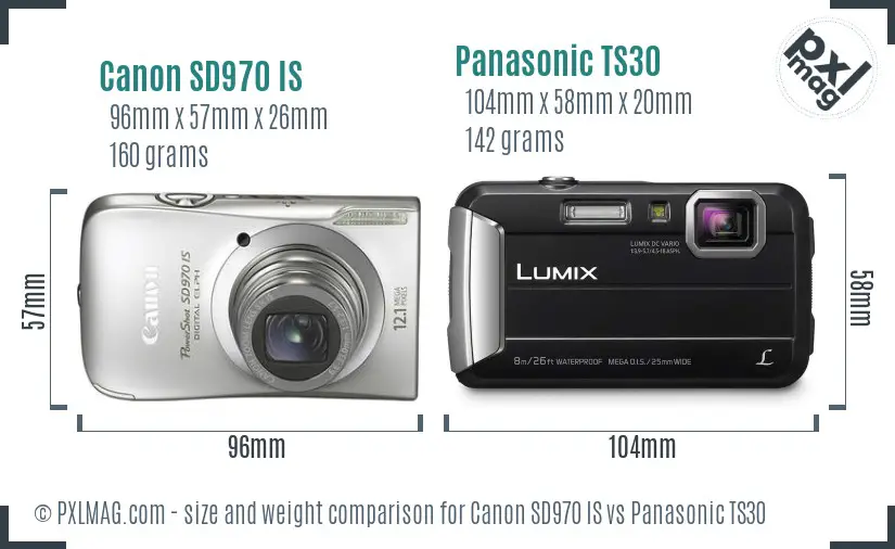 Canon SD970 IS vs Panasonic TS30 size comparison