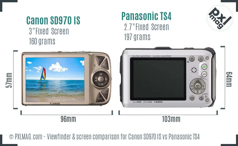 Canon SD970 IS vs Panasonic TS4 Screen and Viewfinder comparison