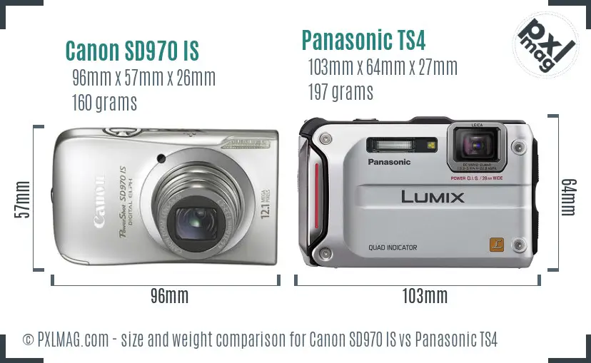 Canon SD970 IS vs Panasonic TS4 size comparison
